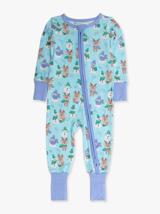 SoftSnooze™ Baby Bamboo Viscose Snowy Sidekicks Convertible One Piece Footie Pajama