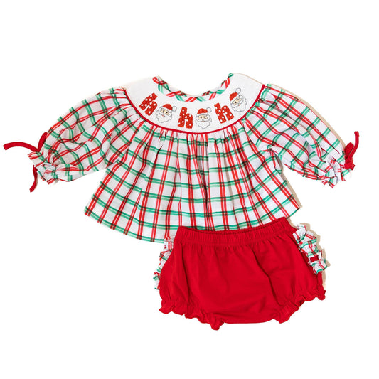 Girls Santa Ho Ho Ho Smocked Diaper Set