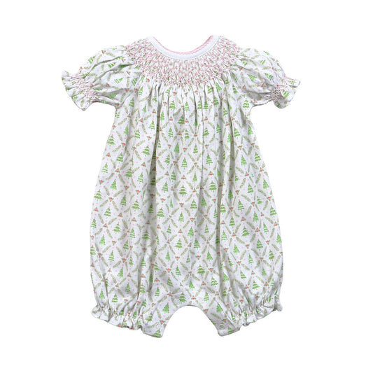 Hand Smocked Christmas Tree Bishop Romper