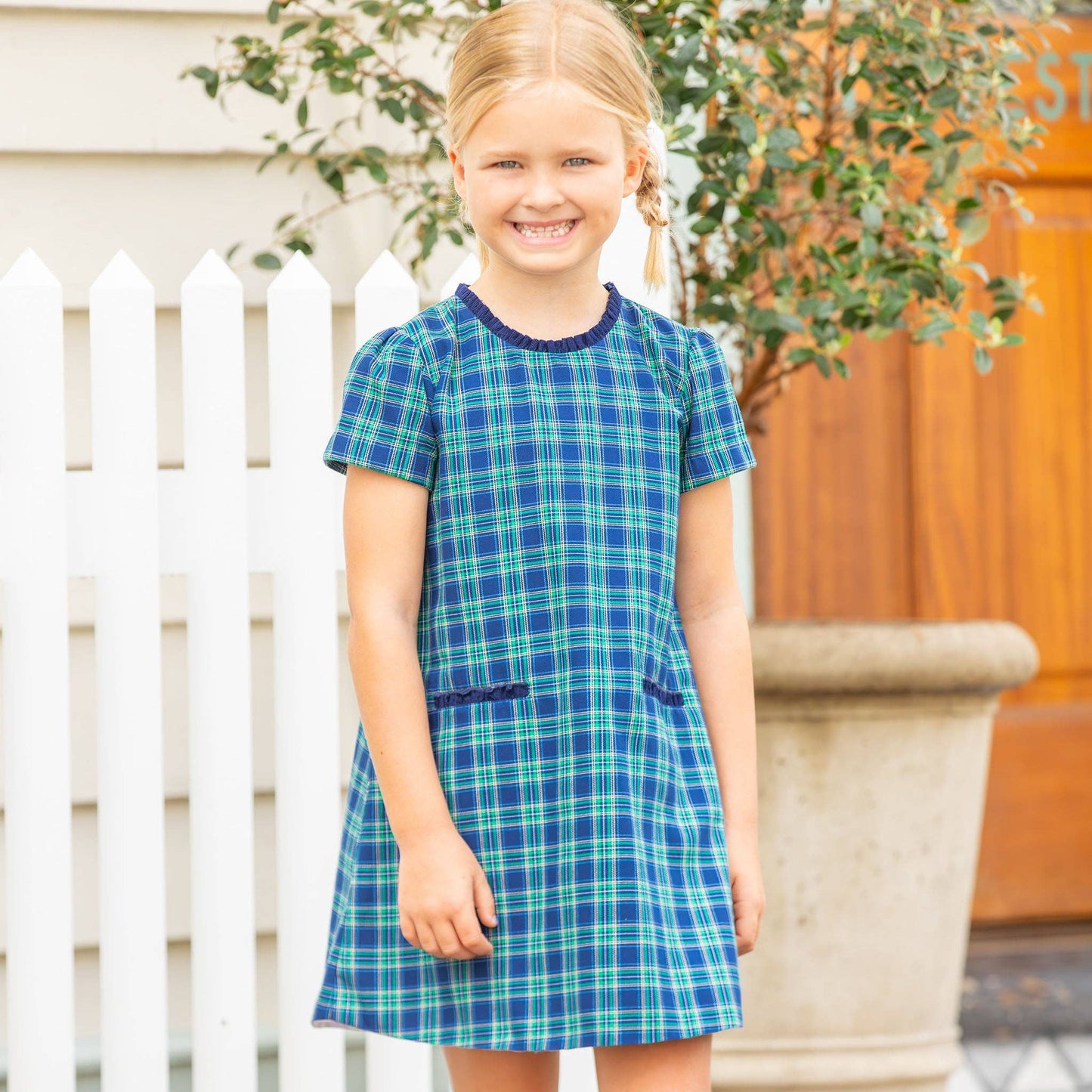 Girls Bow Back Dress - Midnight Tartan
