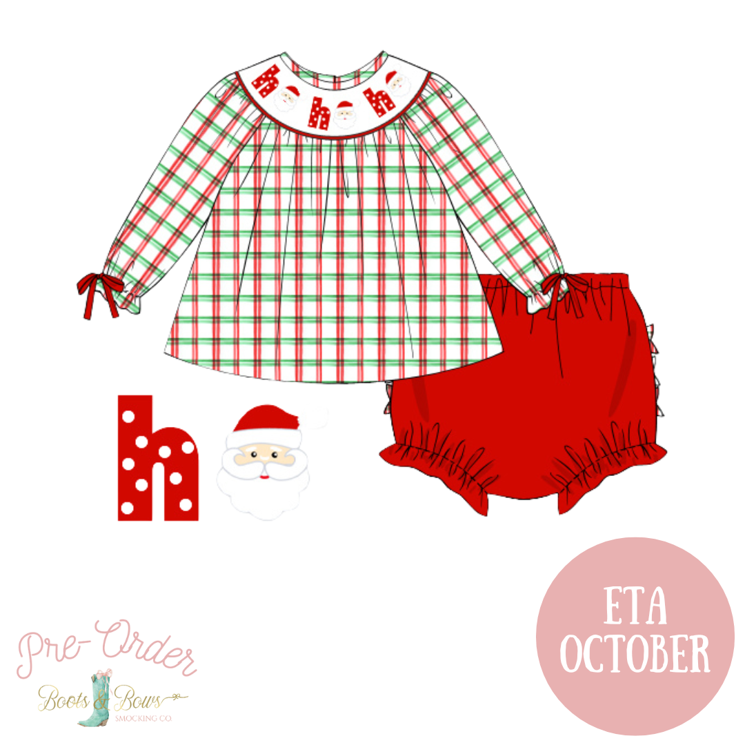 Girls Santa Ho Ho Ho Smocked Diaper Set