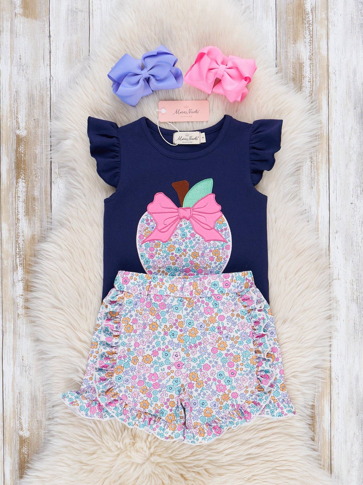 Floral Embroidered Apple Ruffle Outfit