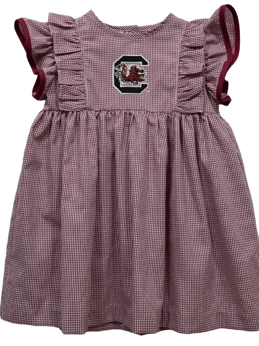 South Carolina Gamecocks Embroidered Gingham Ruffle Dress
