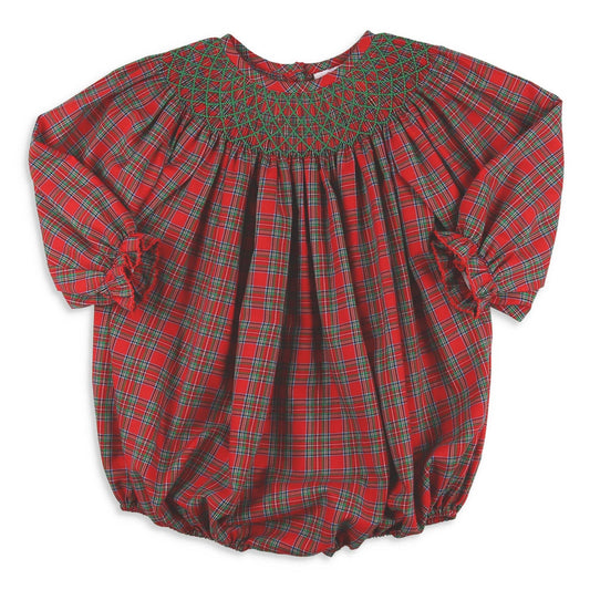 Girls Smocked Bubble - Christmas Plaid