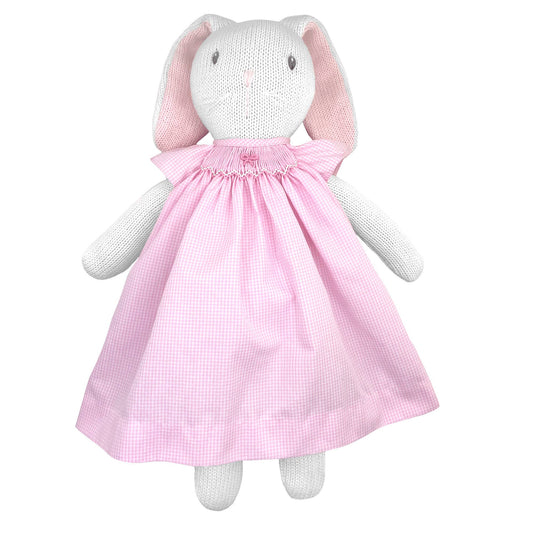 Knit Bunny Doll with Basic Pink Check Dress