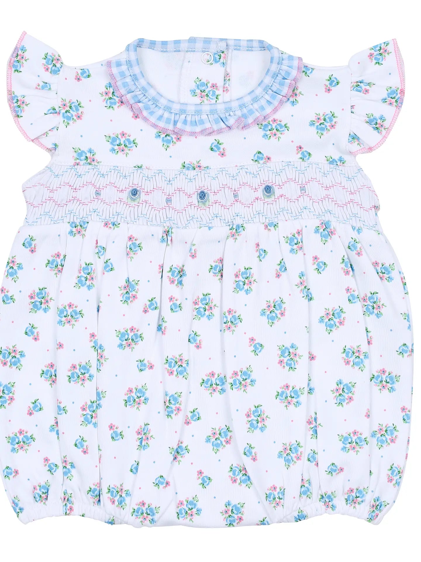 Magnolia Baby Anna's Classics Sky Blue Smocked Printed Flutters Bubble