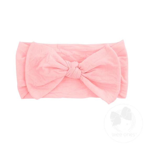 Soft Nylon Girls Baby Band with Nylon Bowtie- Light Pink