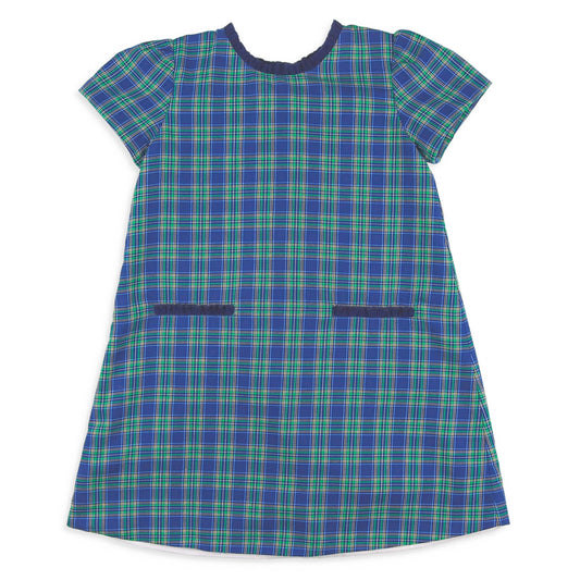 Girls Bow Back Dress - Midnight Tartan