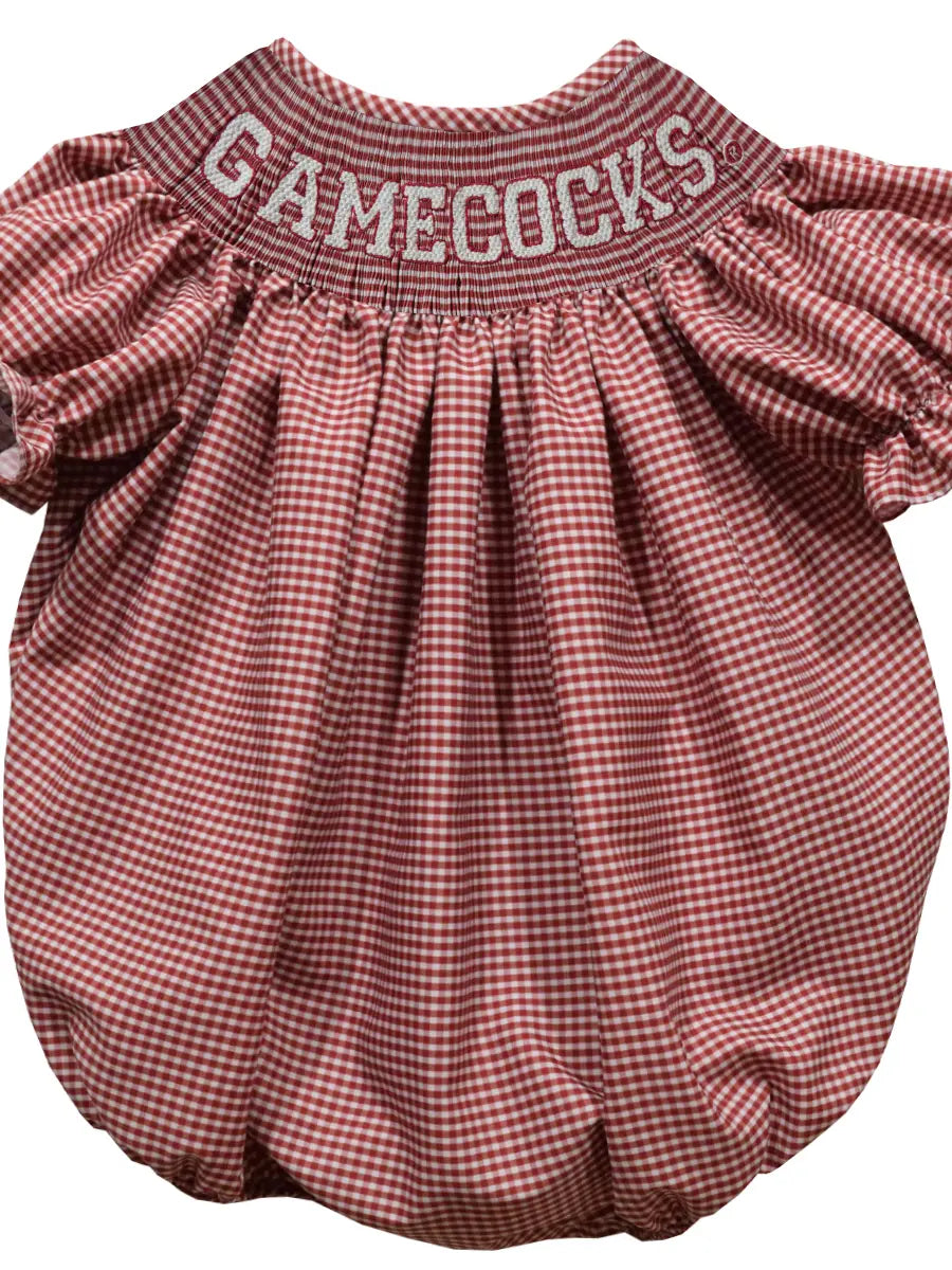 South Carolina Gamecocks Smocked Gingham Short Sleeve Bubble