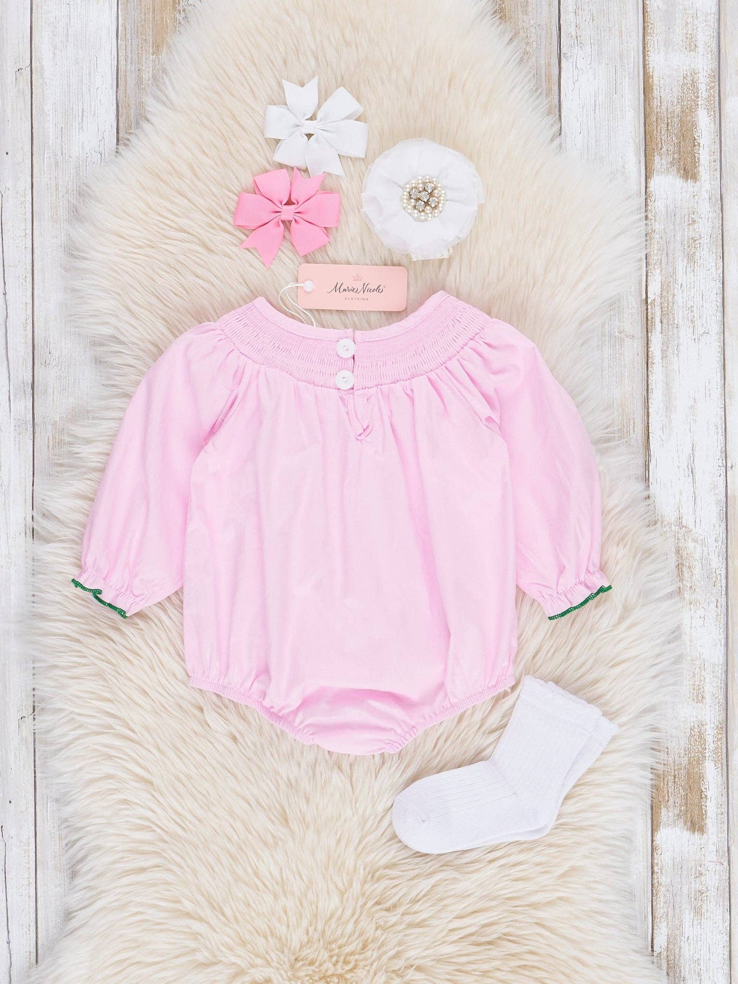 Pink Smocked Holiday Berries Cotton Bubble