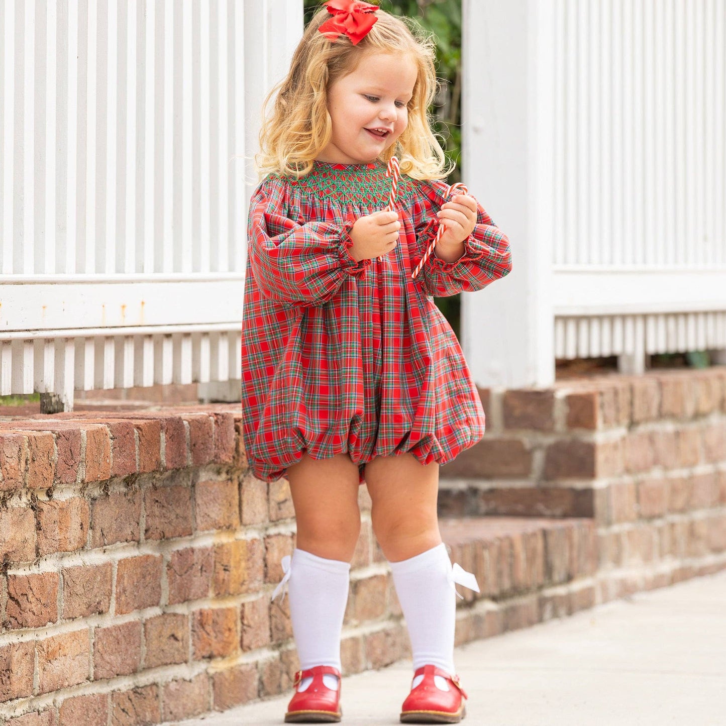Girls Smocked Bubble - Christmas Plaid