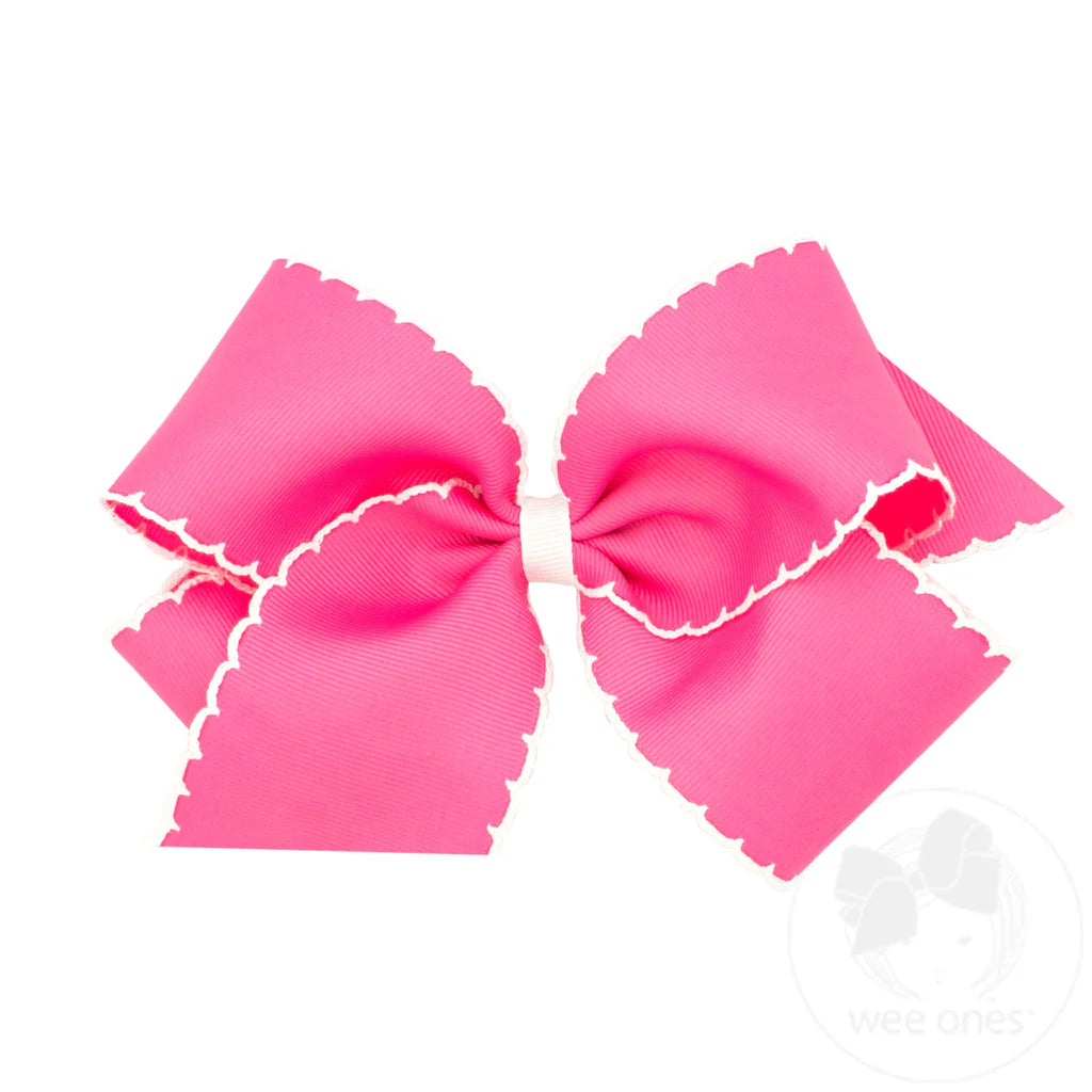 Moonstitch Grosgrain Hair Bow with Contrasting Wrap- HPK W/ WHT