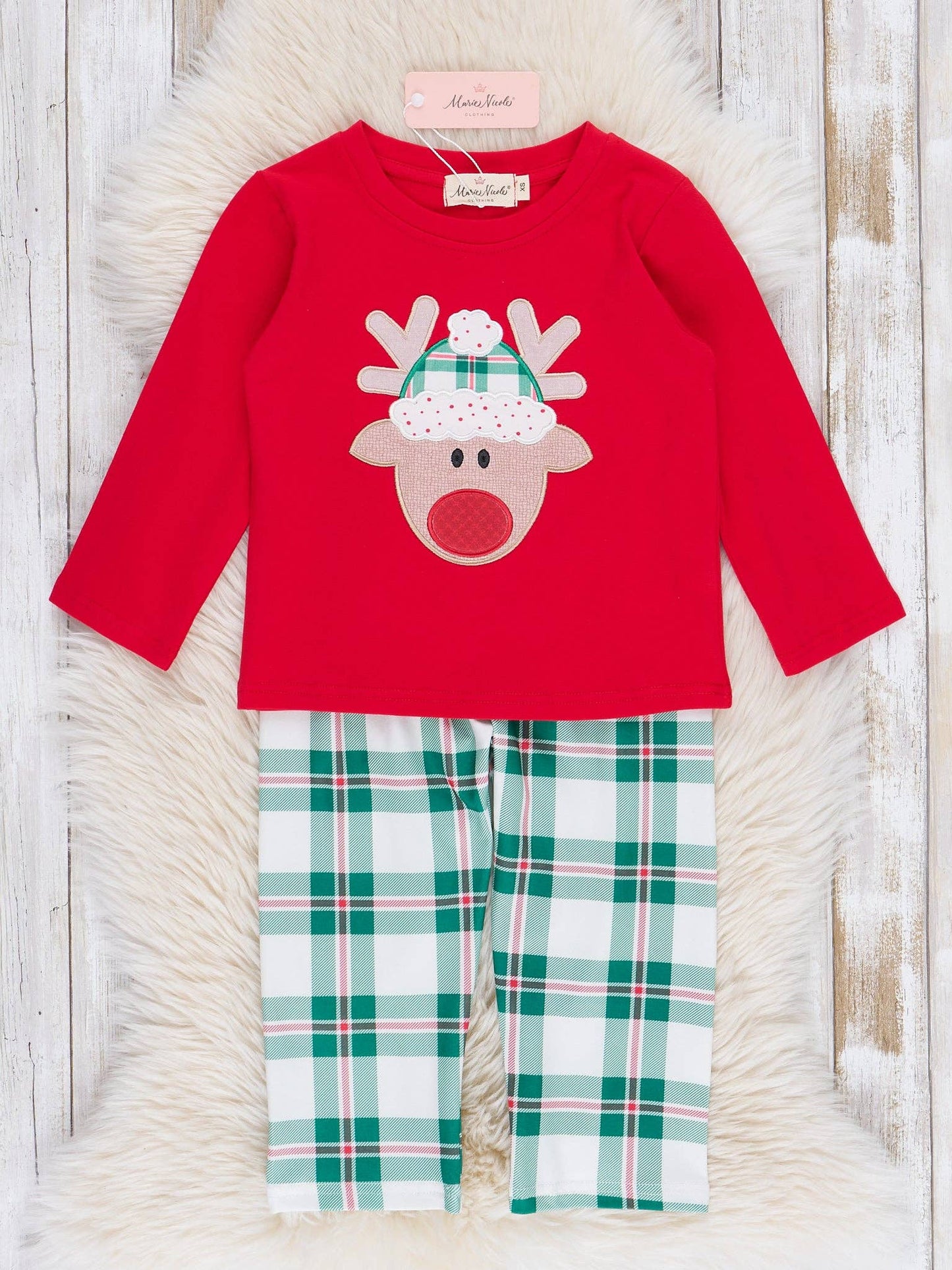 Red & Green Plaid Reindeer Outfit