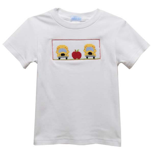 Back To School Smocked White Short Sleeve Boys T-Shirt