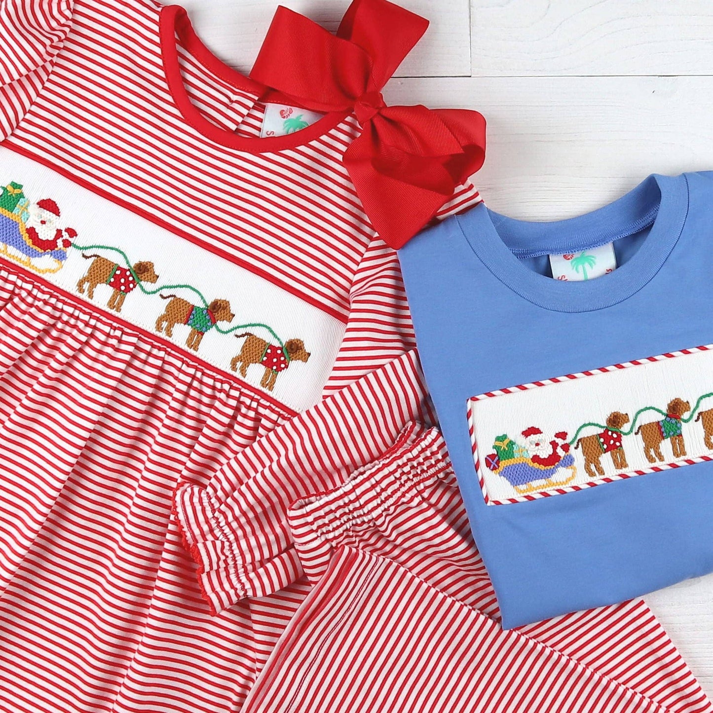 Girls Smocked Dress - Santa Dogs