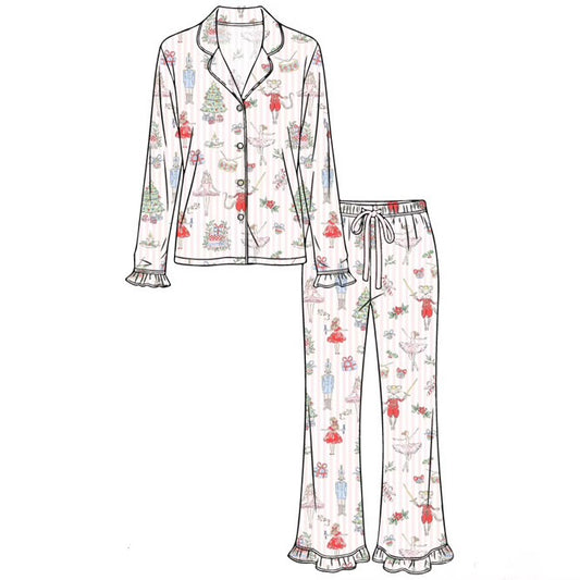 Women’s Frilly Nutcracker Noel Pajamas - Pink