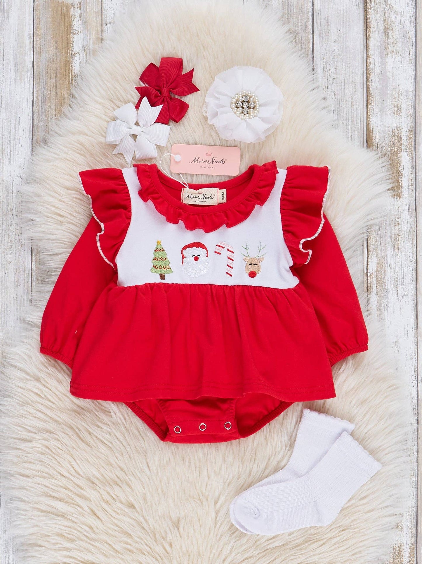 Holiday Red Embroidered Ruffle Bubble