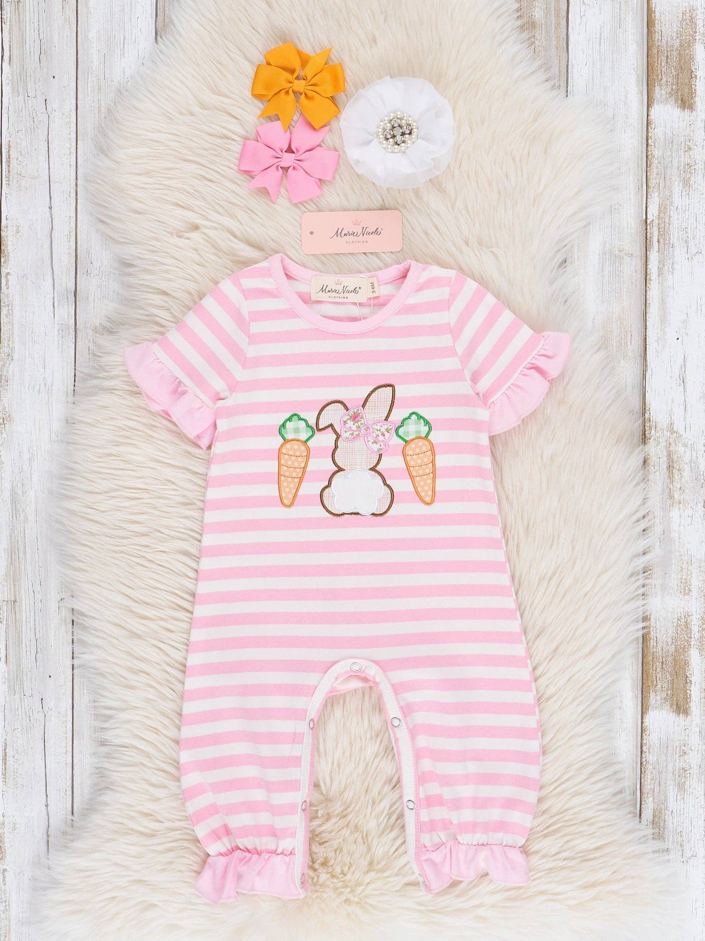 Striped Bunny & Carrots Ruffle Romper