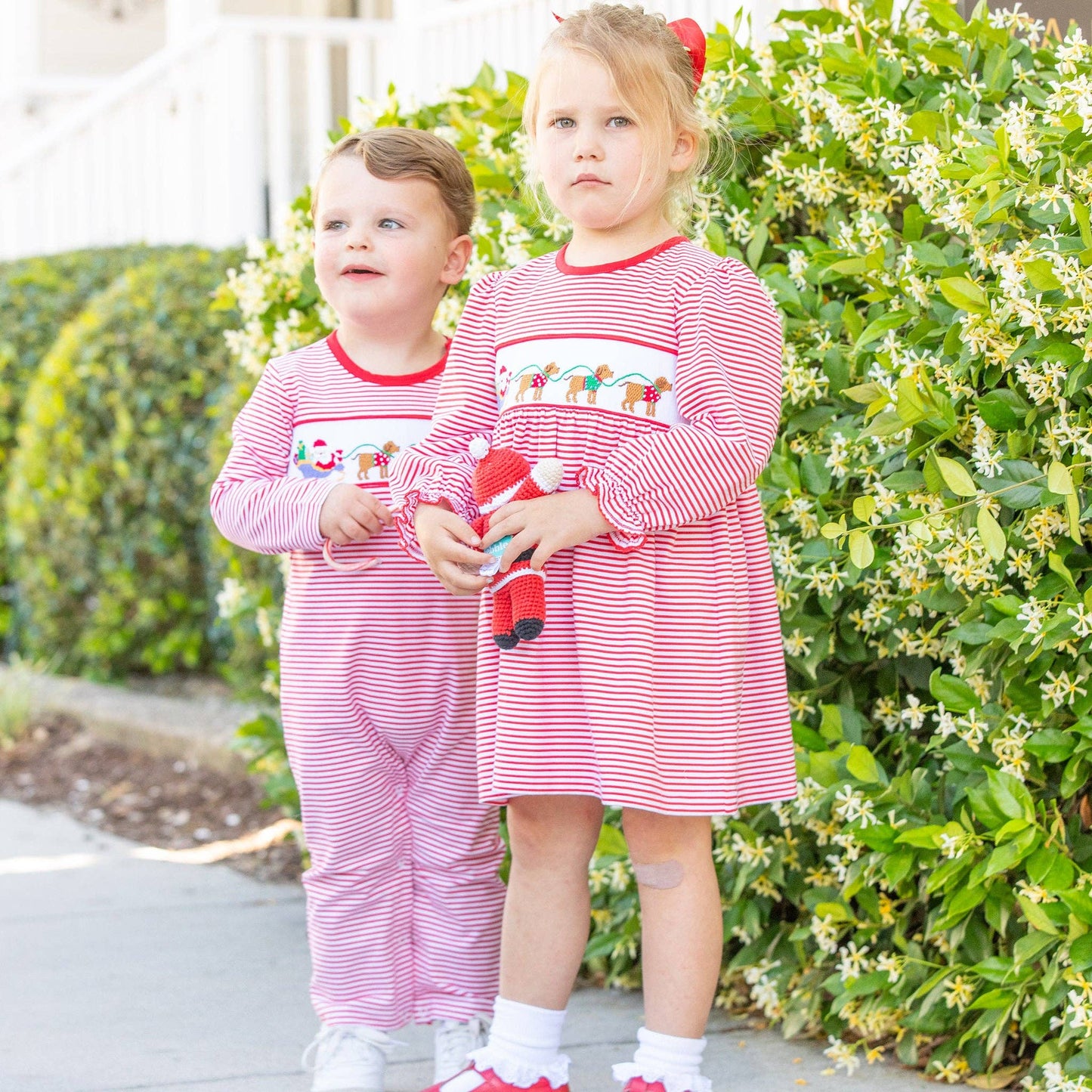 Boys Smocked Romper - Santa Dogs