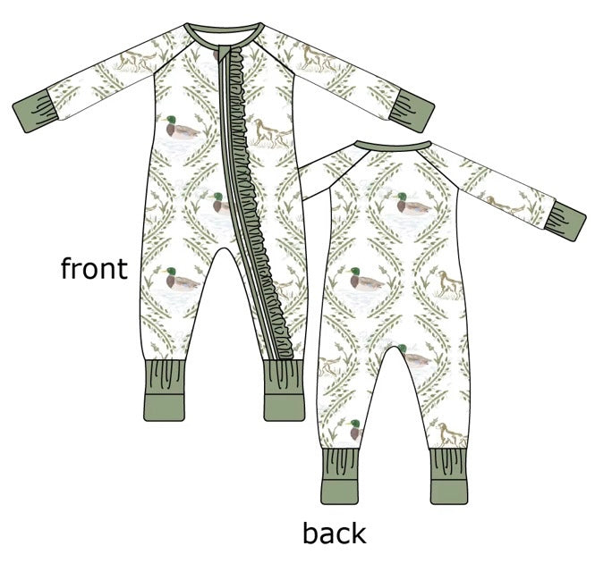 Dapper Trails Ruffle Zippie Pajama  *ETA May*