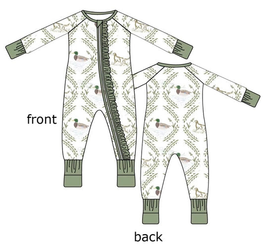 Dapper Trails Ruffle Zippie Pajama  *ETA May*
