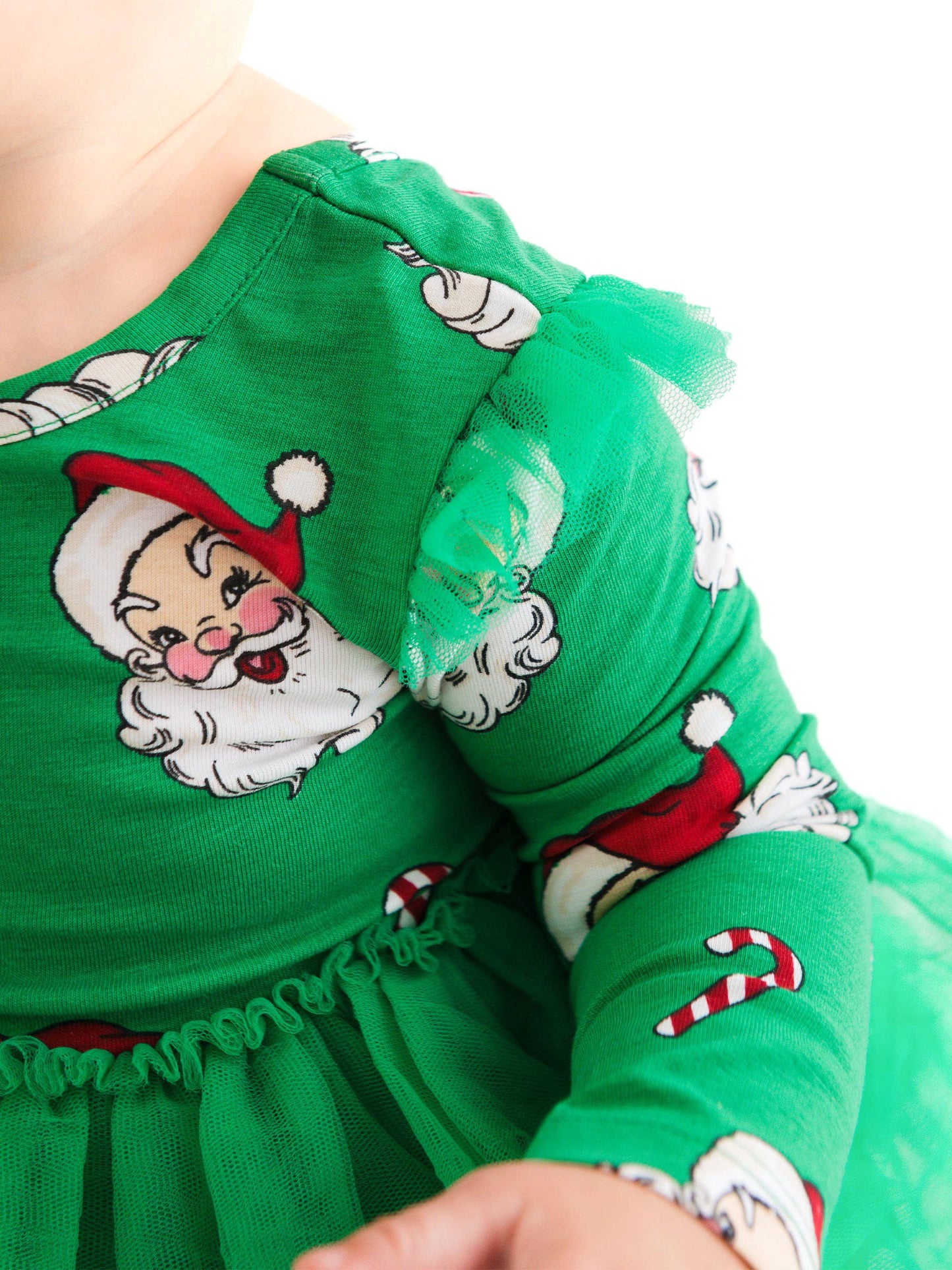 Baby Girls Green Santa Joy Flutter Tulle Long Sleeve Twirl Romper