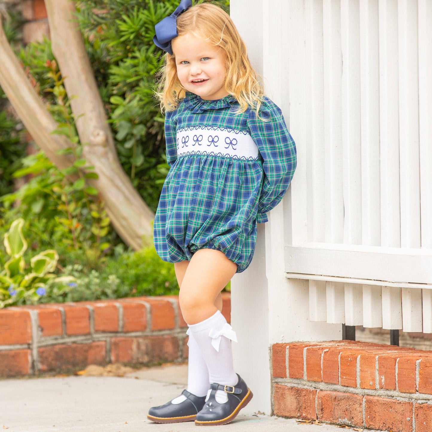 Girls Smocked Bubble - Midnight Tartan
