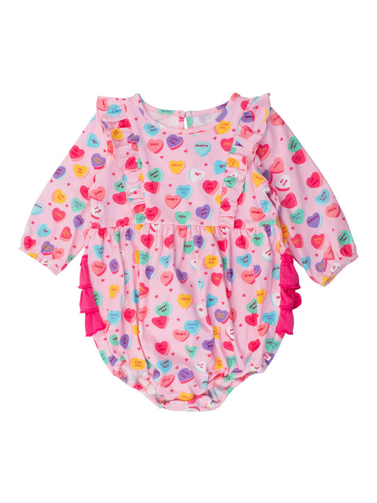 Baby Girls Be My Valentine Knit Long Sleeve Waterfall Bubble Romper