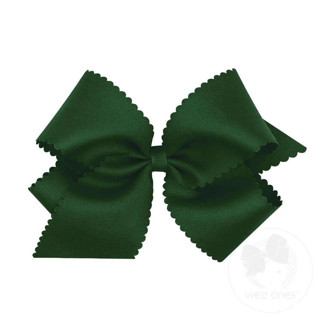 Grosgrain Hair Bow with Scalloped Edge - Forest Green