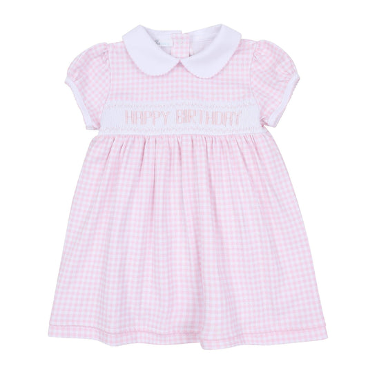 Birthday Classics Smocked Short Sleeve Dress - Pink