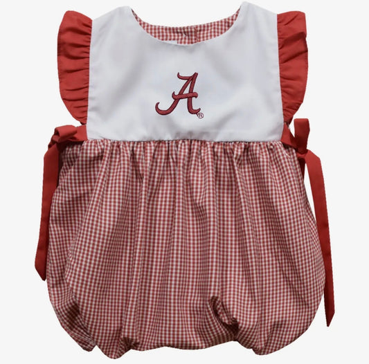 Alabama Crimson Tide Embroidered Red Gingham Girls Bubble