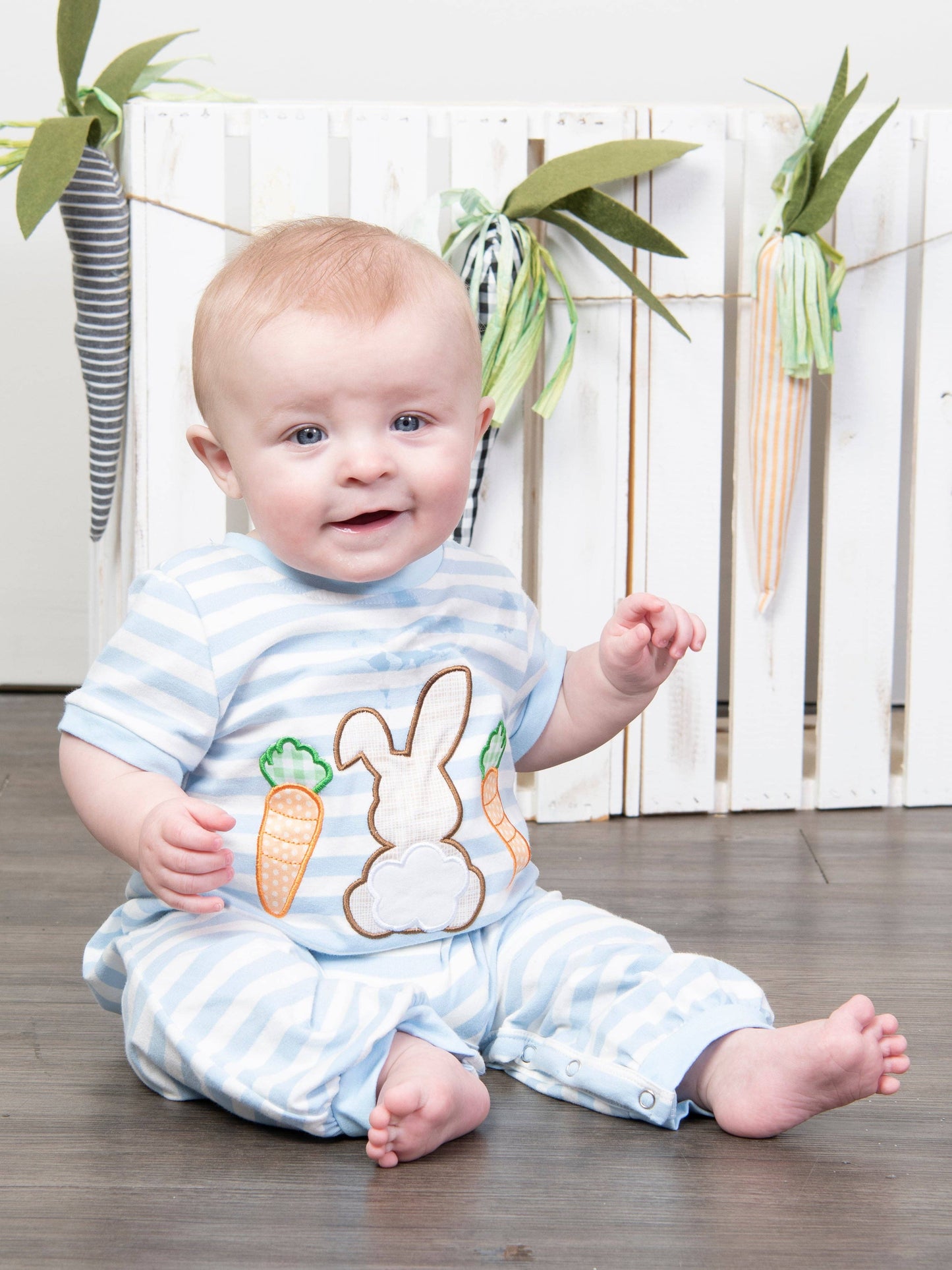 Striped Bunny & Carrots Blue Romper