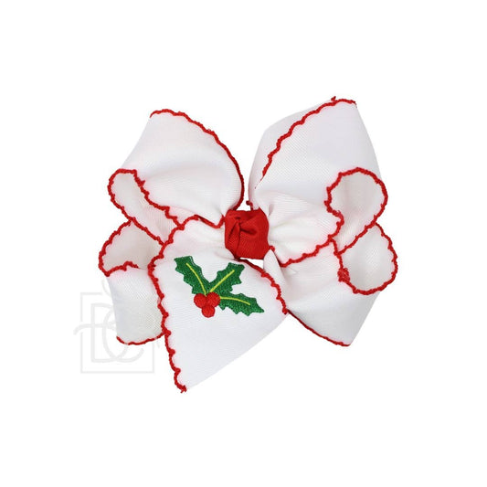 Embroidered Holly Crochet Edge Bow