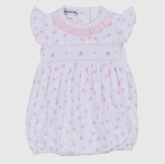 Magnolia Baby Tessa's Classic Pink Smocked Print Flutters Bubble