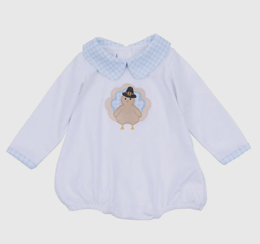 Pilgrim Pals Appliqué Collared Long Sleeve Bubble - Light Blue
