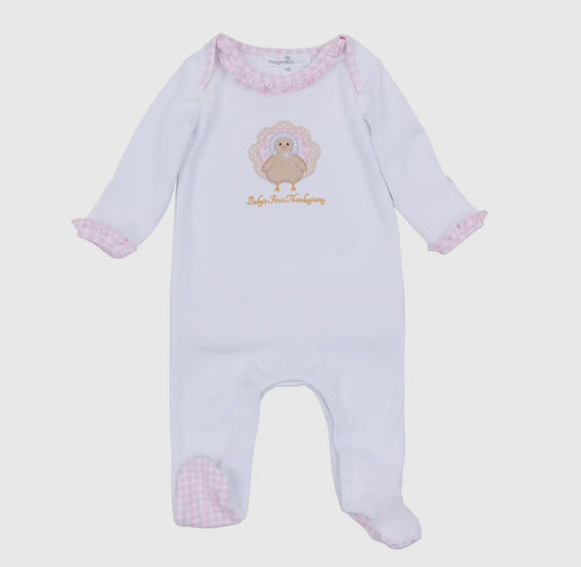 Pilgrim Pals Appliqué Baby's First Thanksgiving Lap Footie - Pink