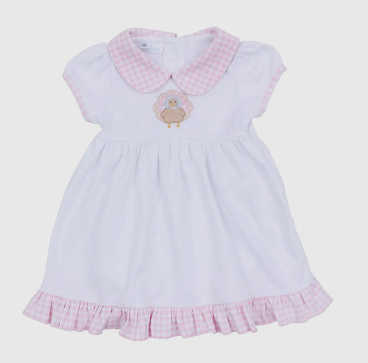 Pilgrim Pals Appliqué Collared Short Sleeve Dress- Pink