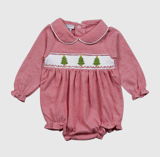 Christmas Tree Girls Hand Smocked Bubble