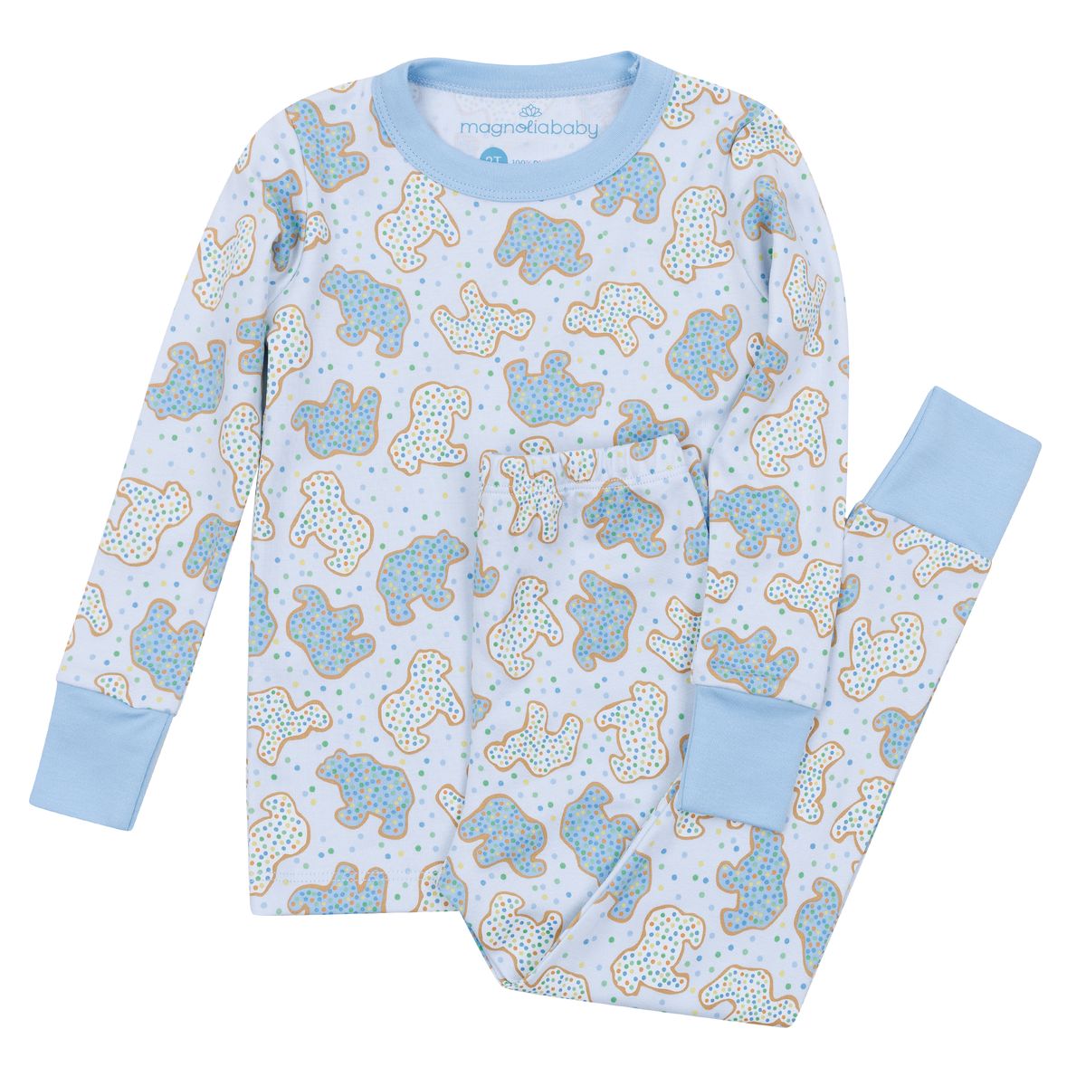 Animal Crackers Light Blue Long Pajamas