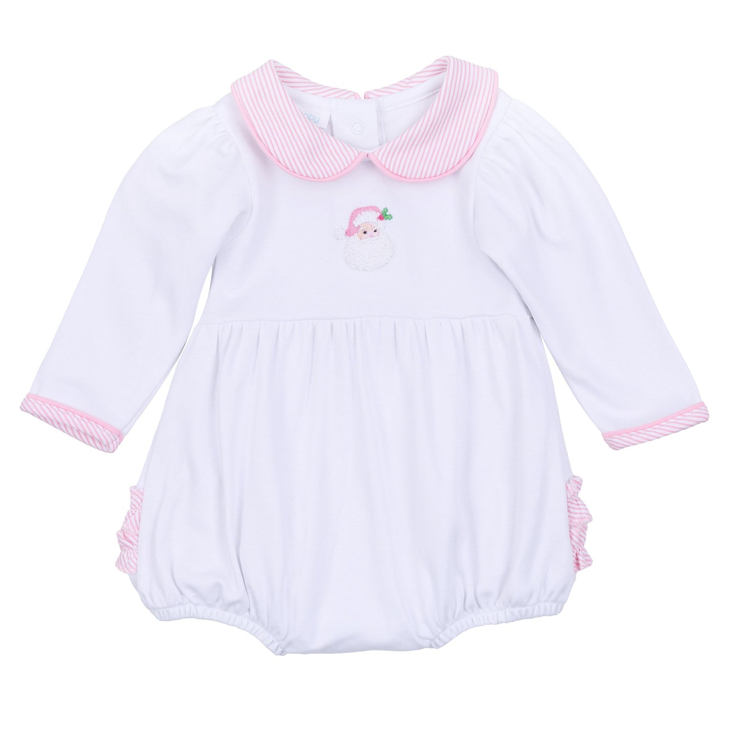 Santa Baby Pink Emb Collared Girl L/S Bubble