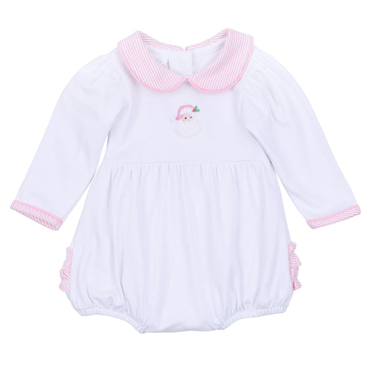 Santa Baby Pink Emb Collared Girl L/S Bubble