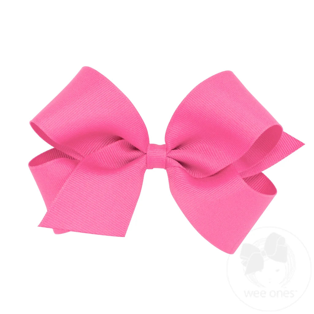 Classic Grosgrain Hair Bow (Plain Wrap) - Hot Pink