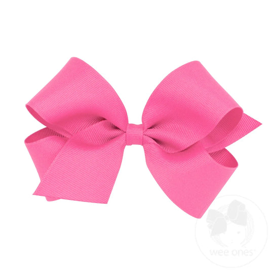 Classic Grosgrain Hair Bow (Plain Wrap) - Hot Pink
