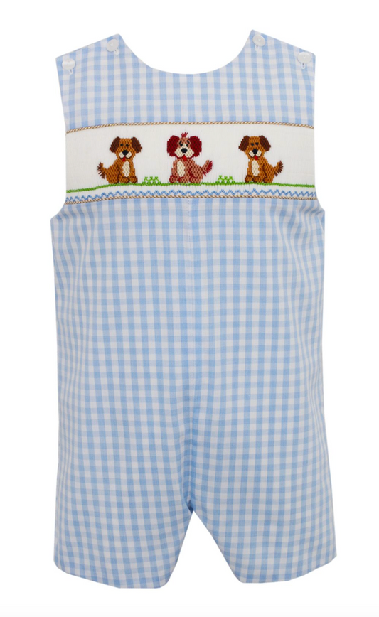 Velani Baby Light Blue Check Jon Jon – Smocked Puppy Dogs