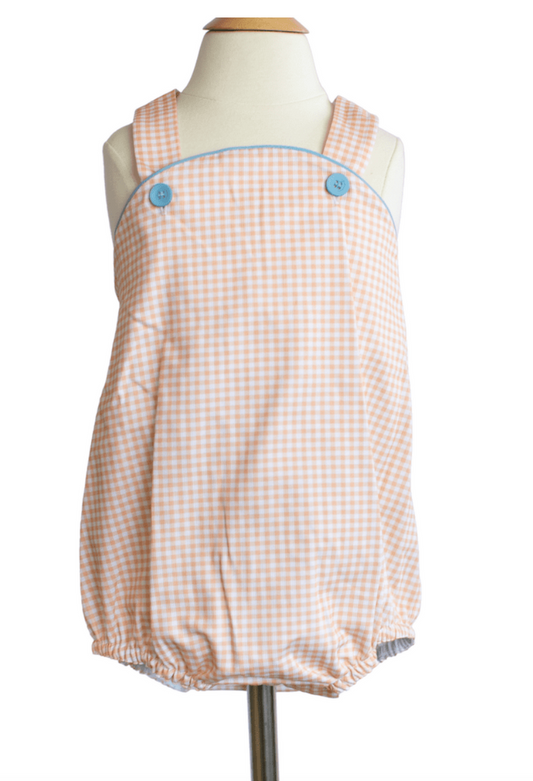 Peggy Green Baby Boys Cross Back Bubble - Orange Gingham