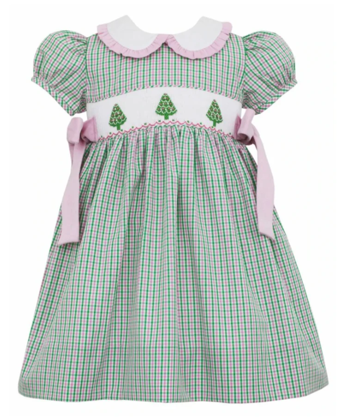 Green and Pink Christmas Trees Dress with Bows