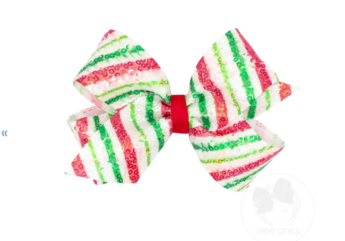 Medium Stripe Print Sequin Hair Bow