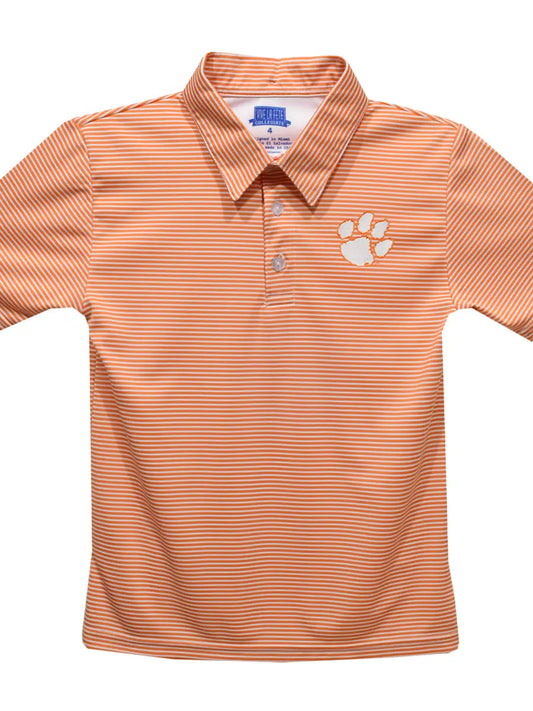 Clemson Tigers Embroideredred Orange Stripes Polo Shirt