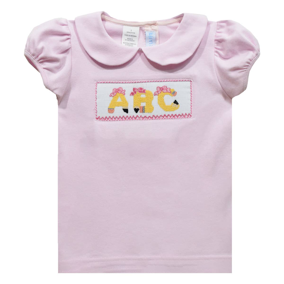 ABC School Smocked Pink Short Sleeve Peter Pan Collar Blouse