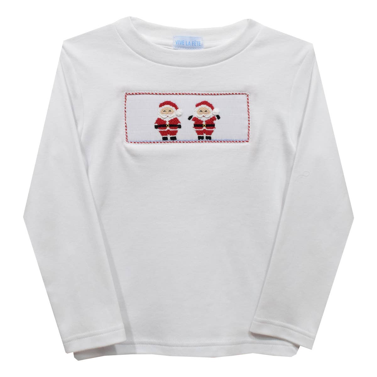 Santa Smocked White Knit Long Sleeve Boys T-Shirt